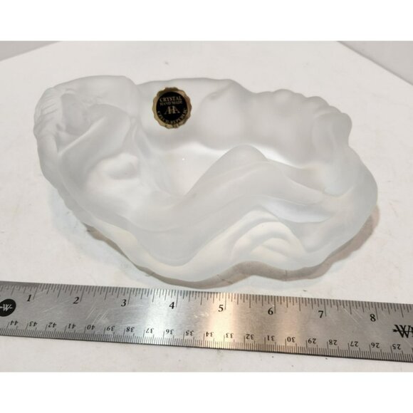 A & A Crystal Handmade Czech Art Deco Frosted Glass Nude Woman Ashtray Dish Vtg - Picture 10 of 12